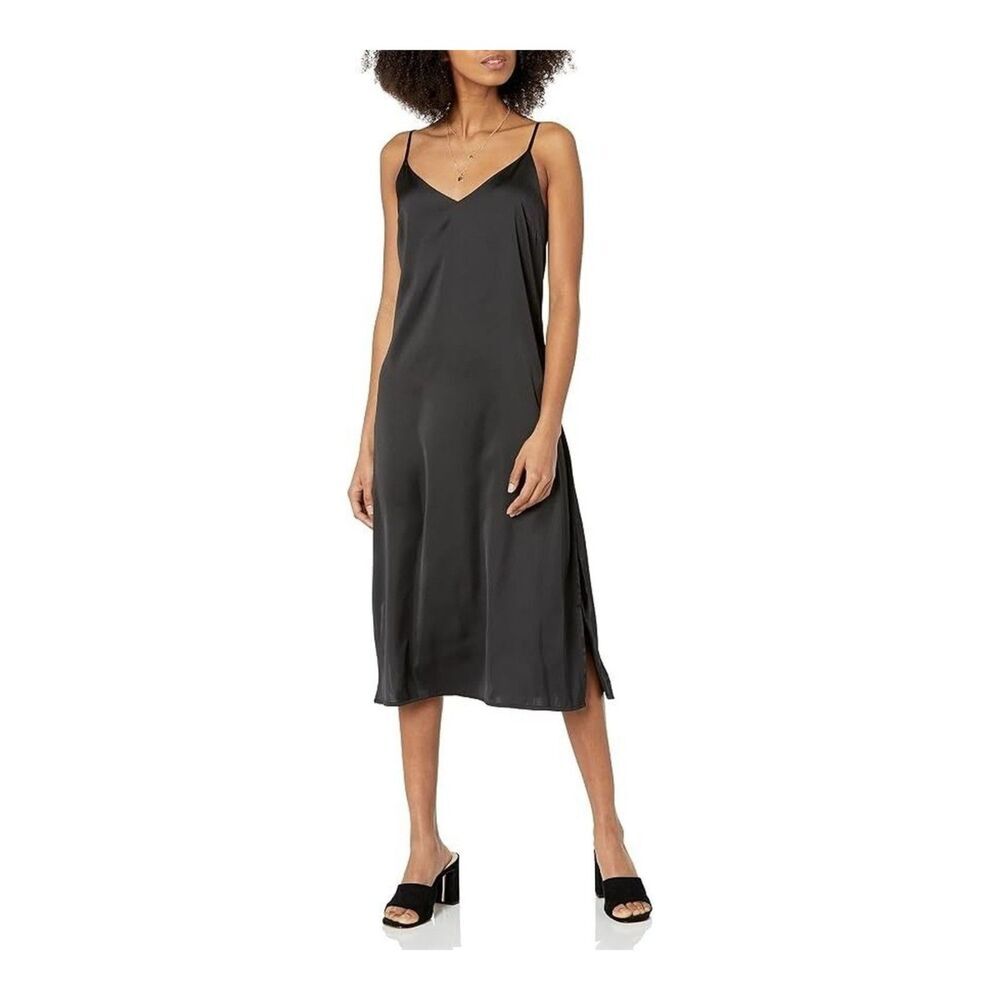 The Drop Ana Black Spaghetti Strap Slip Dress Size XS Silky V-Neck Minimalist